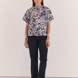 Anika Frill Neck Blouse - Violet Floral