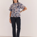 Anika Frill Neck Blouse - Violet Floral