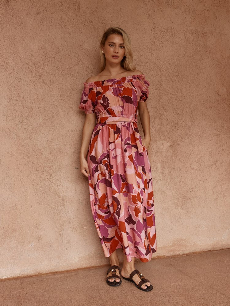 Jo Off Shoulder Dress in Peony Print – women's dress by SASS