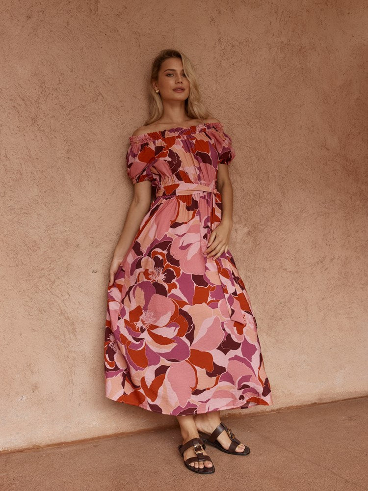 Jo Off Shoulder Dress in Peony Print – women's dress by SASS