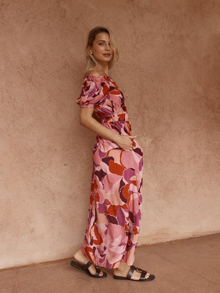 Jo Off Shoulder Dress in Peony Print – women's dress by SASS