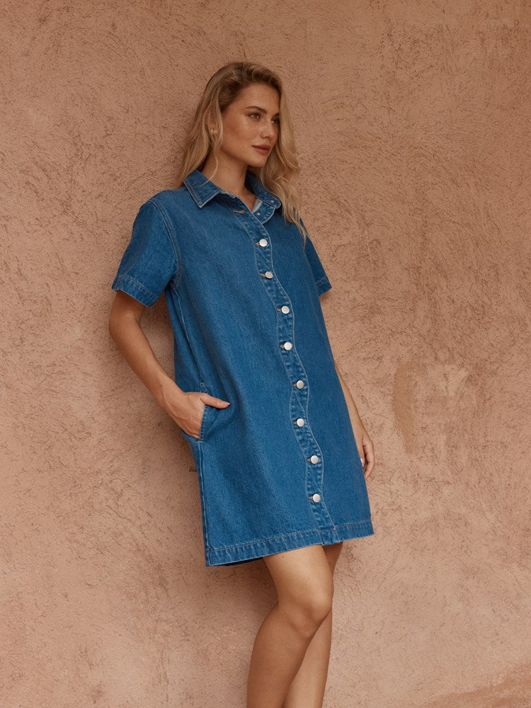 Pepe Wave Denim Dress - Classic Blue