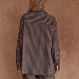 Marty Piped Stripe Shirt in Choc Stripe – women's shirt by SASS