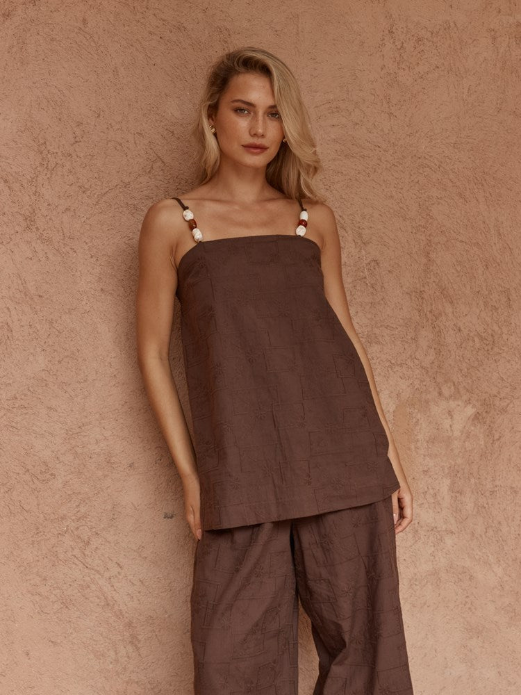 India Embroidered Tunic in Chocolate – women's tunic top by SASS