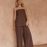 Bellie Embroidered Pant - Chocolate
