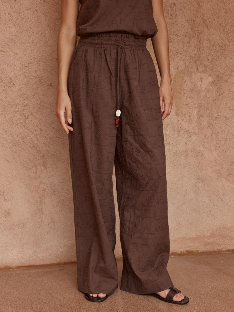 Bellie Embroidered Pant in Chocolate – women's pants by SASS