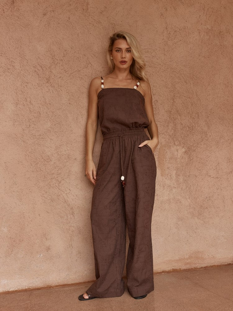 Bellie Embroidered Pant in Chocolate – women's pants by SASS