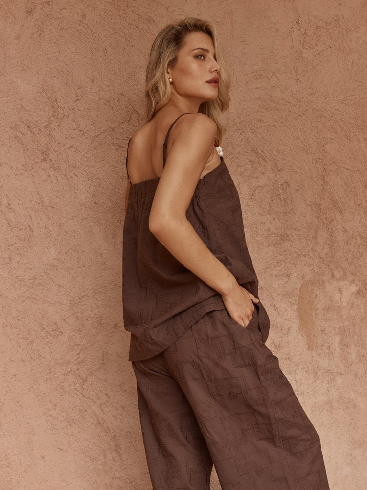 Bellie Embroidered Pant in Chocolate – women's pants by SASS