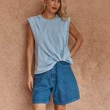 Marley Knot Front Tank in Sky Blue – women's tank top by SASS
