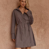 Mel Stripe Shirt Dress in Choc Stripe – women's dress by SASS