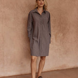 Mel Stripe Shirt Dress in Choc Stripe – women's dress by SASS
