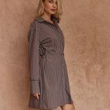 Mel Stripe Shirt Dress in Choc Stripe – women's dress by SASS