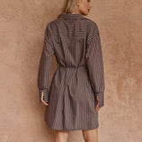 Mel Stripe Shirt Dress in Choc Stripe – women's dress by SASS