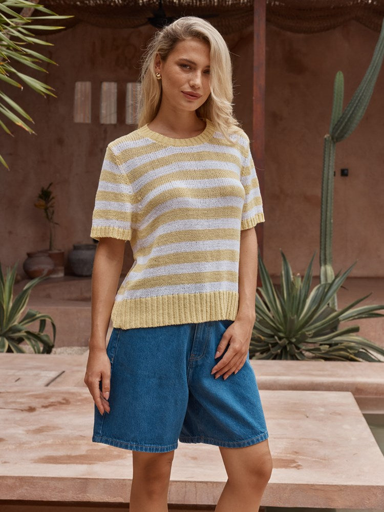 Jules Stripe Tee in Lemon / White – women's t-shirt by SASS