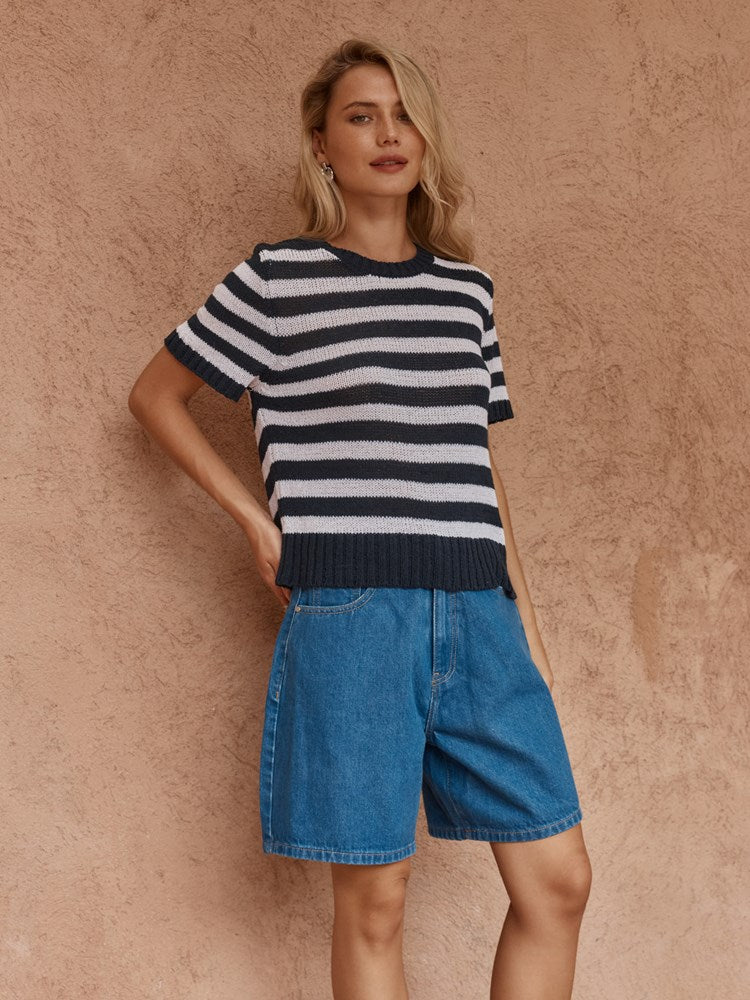 Jules Stripe Tee in Navy/ White – women's t-shirt by SASS