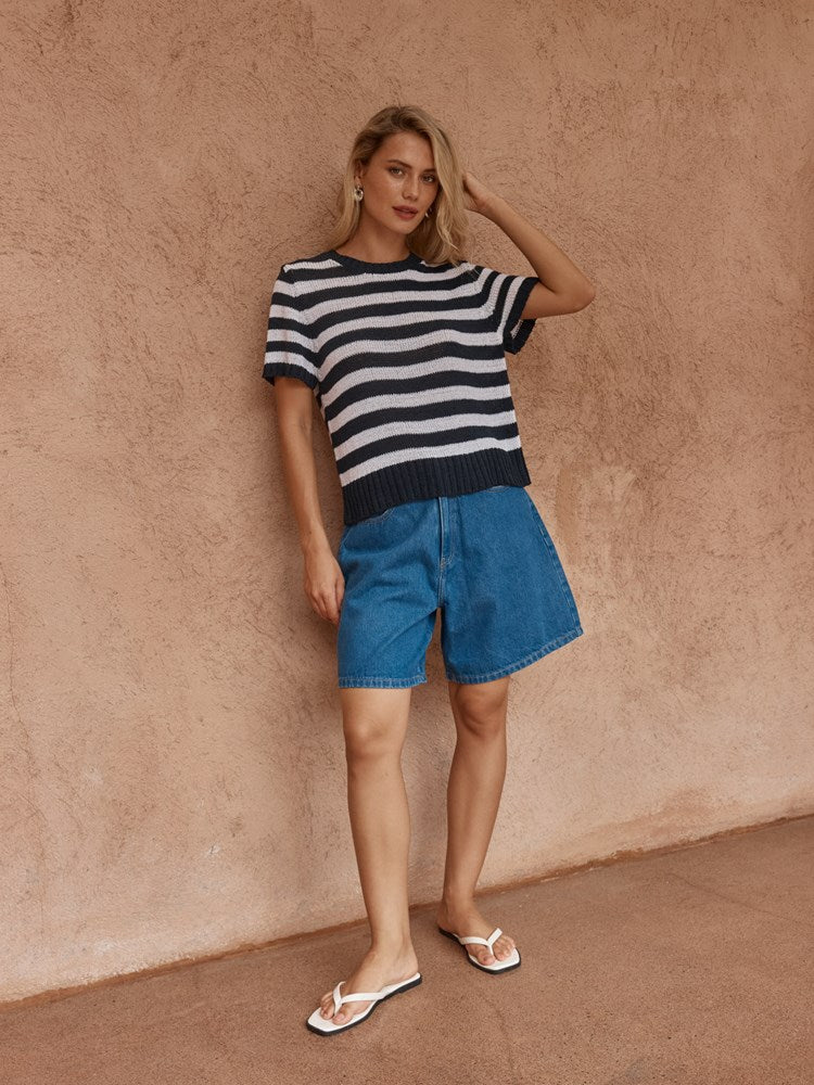 Jules Stripe Tee in Navy/ White – women's t-shirt by SASS