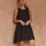 Mavis Broderie Shift Dress in Black – women's dress by SASS