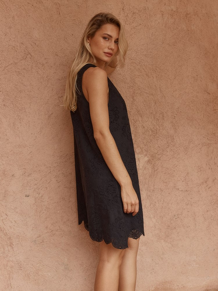 Mavis Broderie Shift Dress in Black – women's dress by SASS