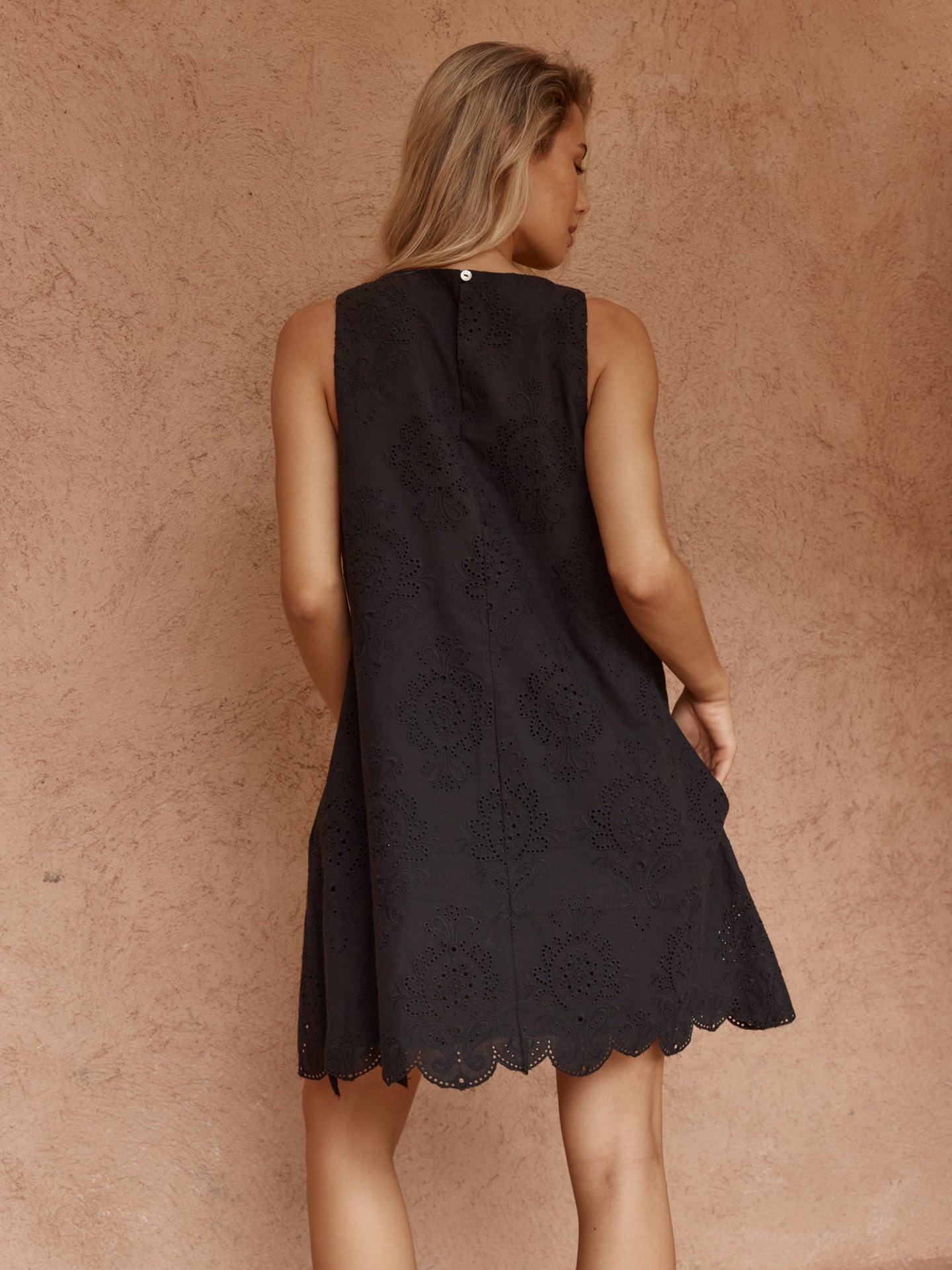 Mavis Broderie Shift Dress in Black – women's dress by SASS