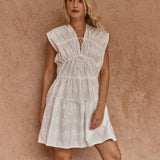 Ivie Embroidered Tie Dress in White – women's dress by SASS