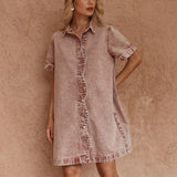 Pepe Wave Denim Dress - Rusty Red
