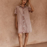 Pepe Wave Denim Dress - Rusty Red