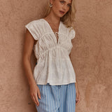 Bobbie Embroidered Tie Top in White – women's top by SASS