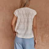 Bobbie Embroidered Tie Top - White