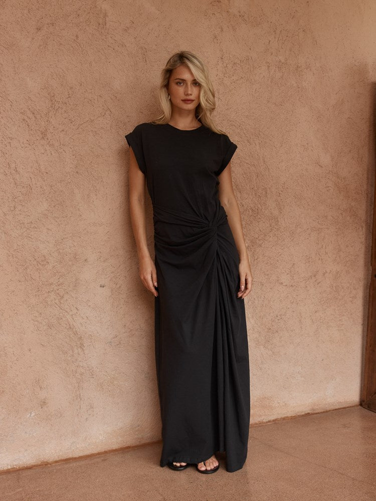 Joni Twist Cap Sleeve Dress in Black – women's dress by SASS