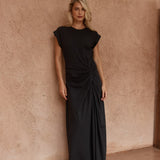 Joni Twist Cap Sleeve Dress in Black – women's dress by SASS