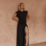 Joni Twist Cap Sleeve Dress in Black – women's dress by SASS