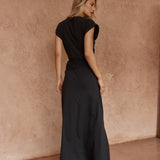 Joni Twist Cap Sleeve Dress in Black – women's dress by SASS