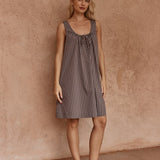 Nola Stripe Mini Dress in Choc Stripe – women's dress by SASS