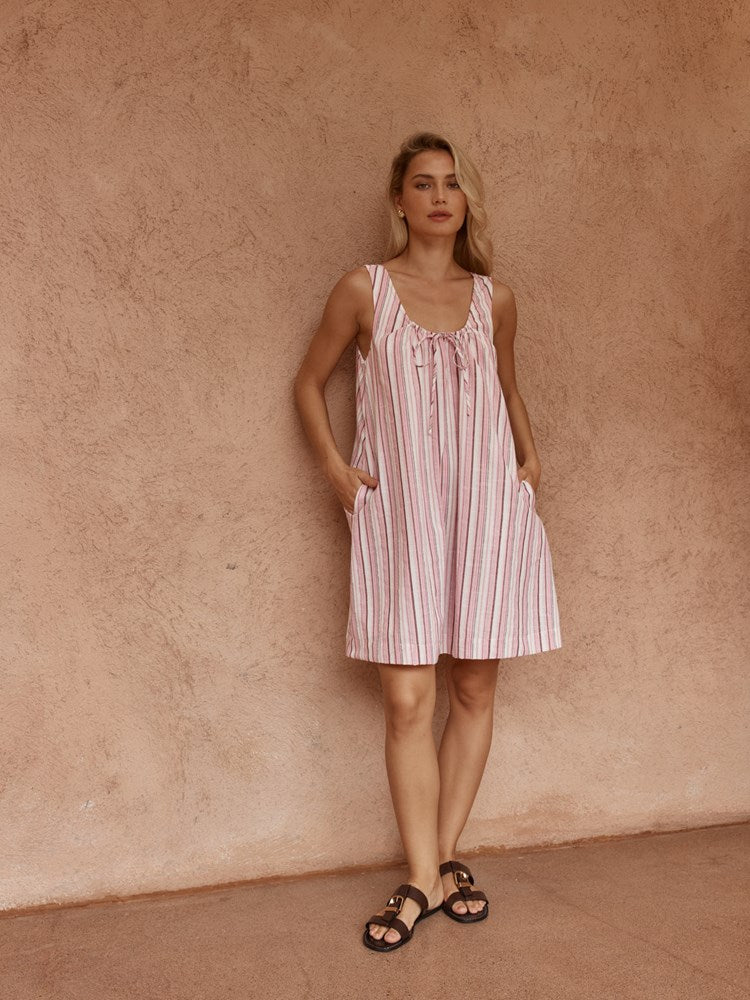 Nikolai Multi Stripe Mini Dress in Pink Multi – women's dress by SASS