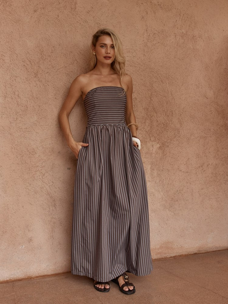 Everley Strapless Dress in Choc Stripe – women's dress by SASS
