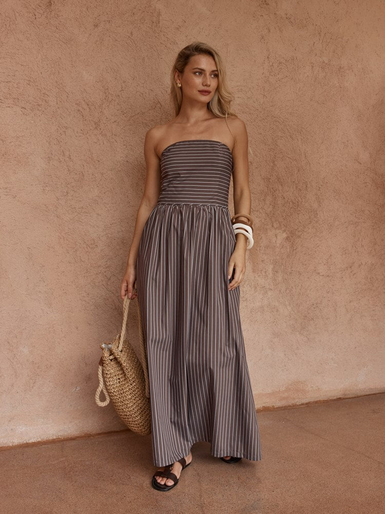 Everley Strapless Dress in Choc Stripe – women's dress by SASS
