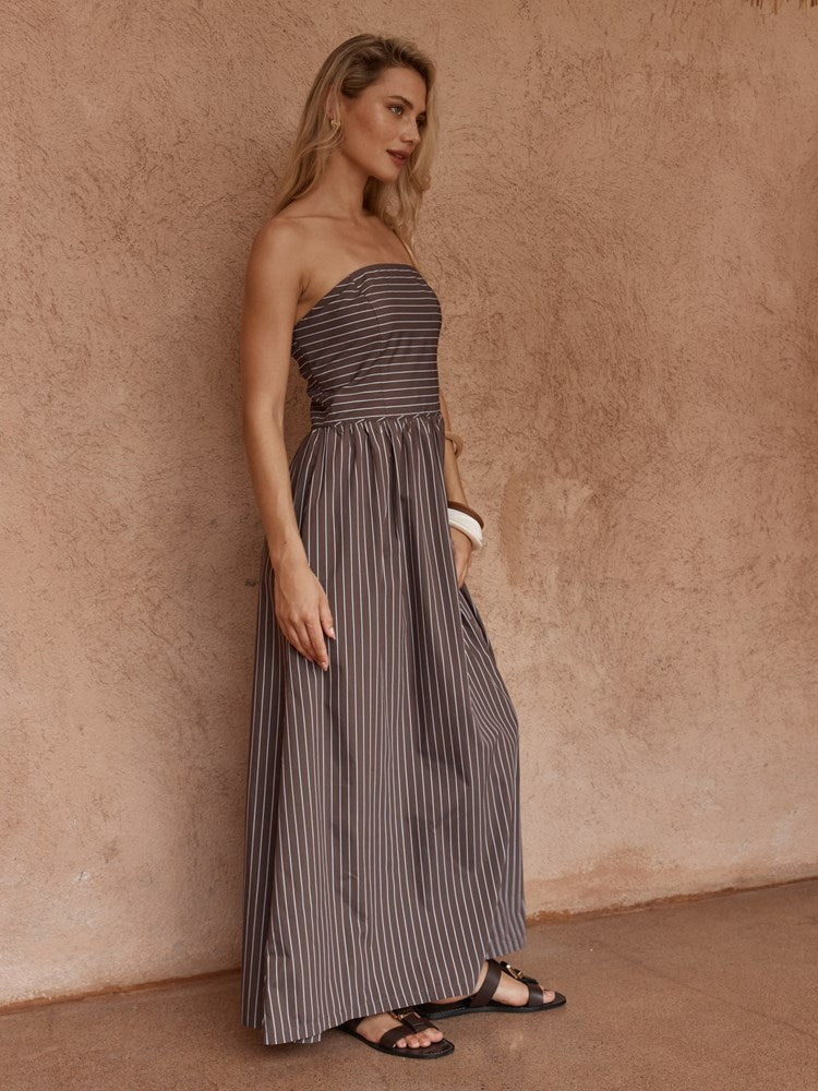 Everley Strapless Dress in Choc Stripe – women's dress by SASS