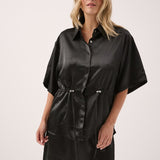 Kelly Drawstring Collared Shirt - Black