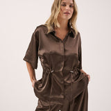 Kelly Drawstring Collared Shirt - Chocolate