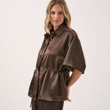 Kelly Drawstring Collared Shirt - Chocolate