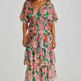 Malia Frill Layer Skirt - Pink Green Paisley