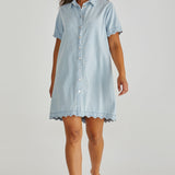 Vale Scalloped Denim Dress - Bleach