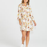 Roxy Balloon Sleeve Mini Dress - Abstract Print