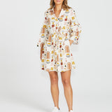 Roxy Balloon Sleeve Mini Dress - Abstract Print