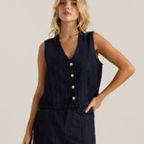 Sabine Denim Vest - Dark Rinse Wash