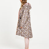 Alessia Reversible Long Puffer Jacket - Chocolate Floral/Pink Cheetah