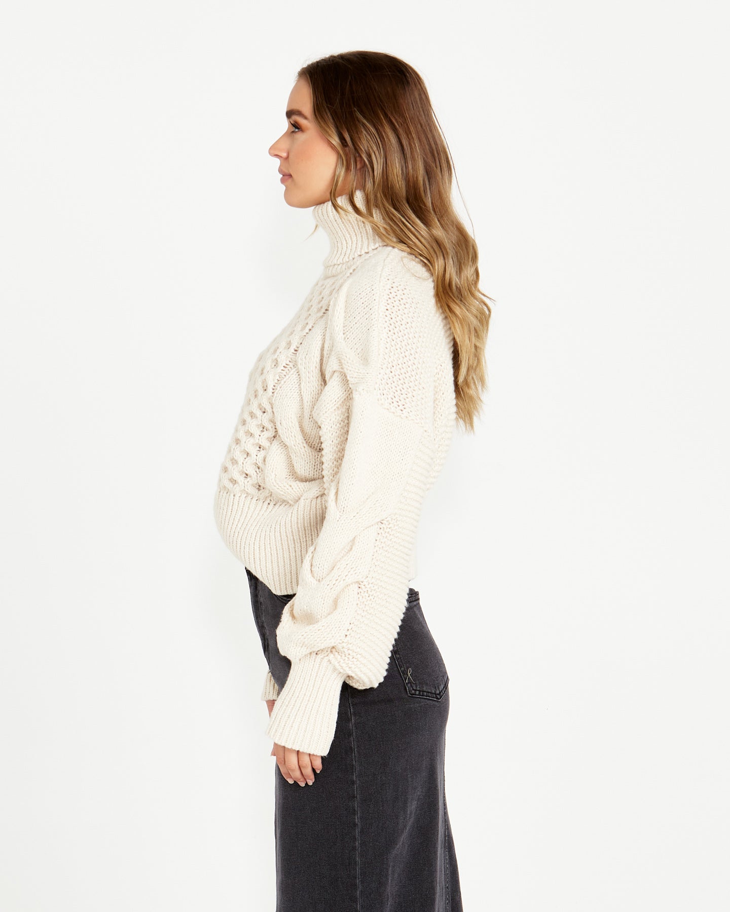 Renn Cable Balloon Sleeve Chunky Knit Cream – Sass Clothing