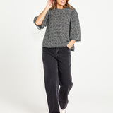 Nicolette Kimono Sleeve Top - Black/White Boho Animal