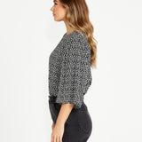 Nicolette Kimono Sleeve Top - Black/White Boho Animal