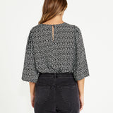 Nicolette Kimono Sleeve Top - Black/White Boho Animal